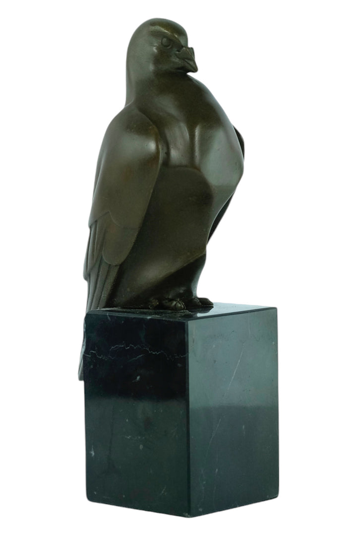 Bronze sculpture of a sitting pigeon in Art Deco style