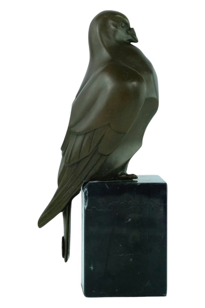 Bronze sculpture of a sitting pigeon in Art Deco style