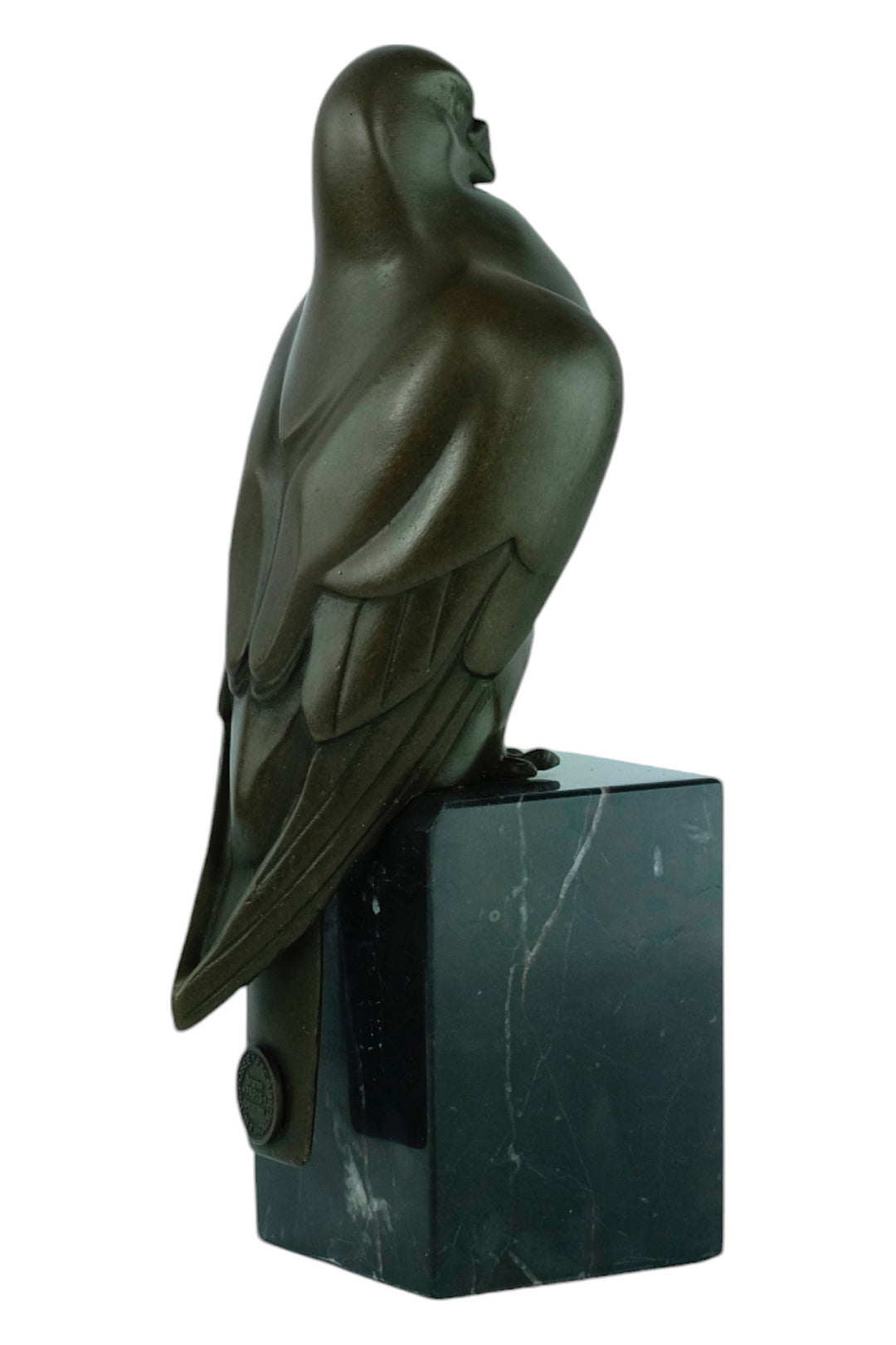 Bronze sculpture of a sitting pigeon in Art Deco style