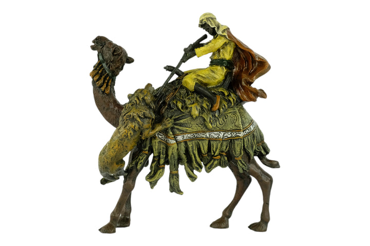 Bronze sculpture of a soldier on a camel