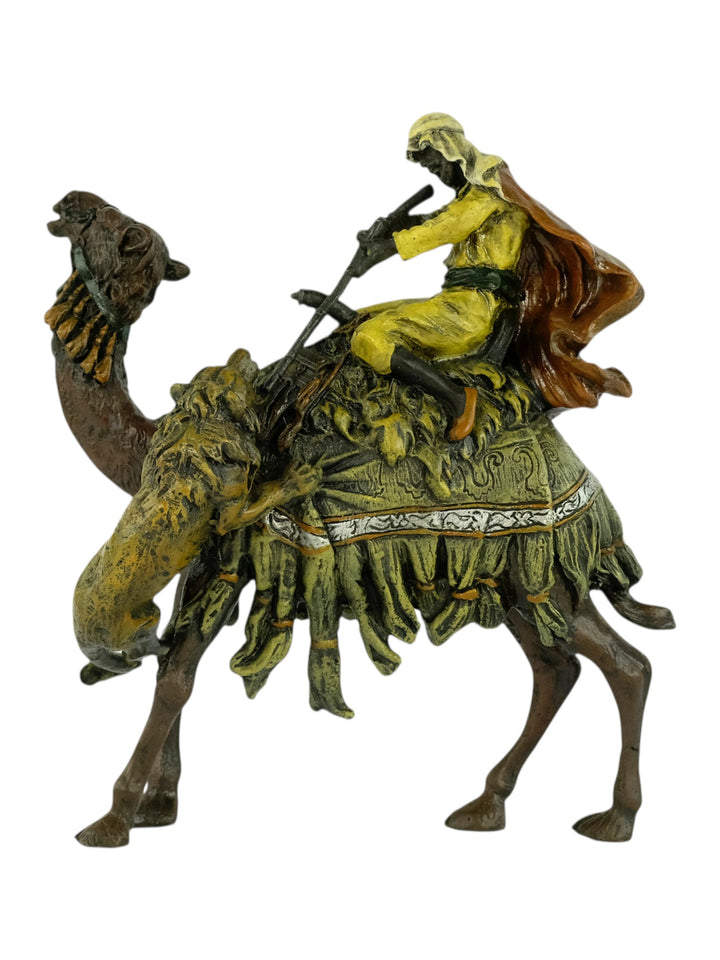Bronze sculpture of a soldier on a camel