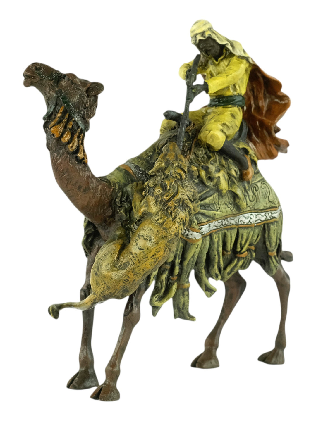 Bronze sculpture of a soldier on a camel