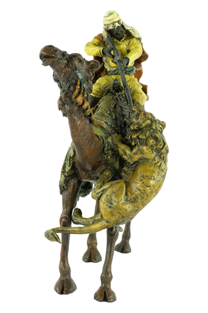 Bronze sculpture of a soldier on a camel