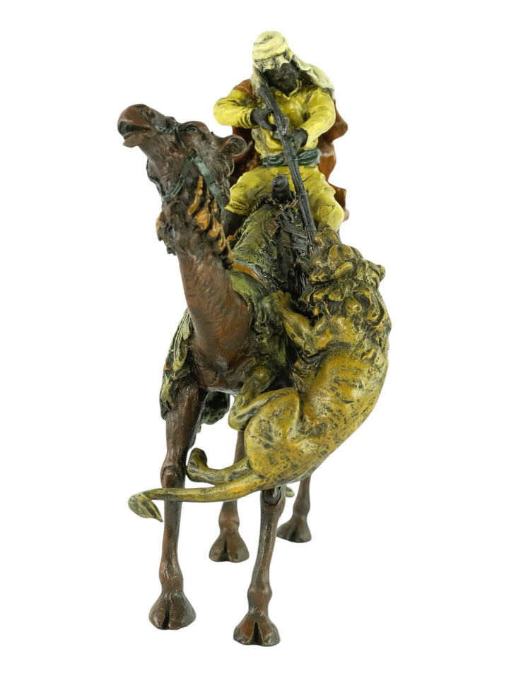 Bronze sculpture of a soldier on a camel