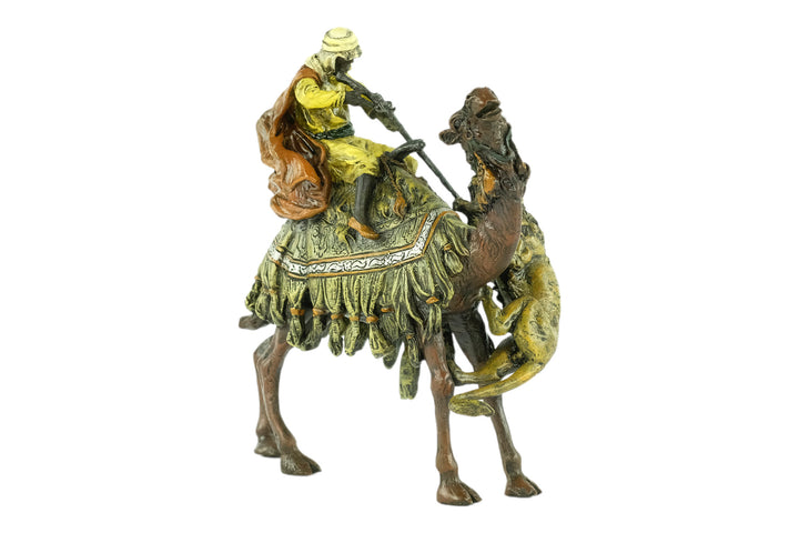 Bronze sculpture of a soldier on a camel