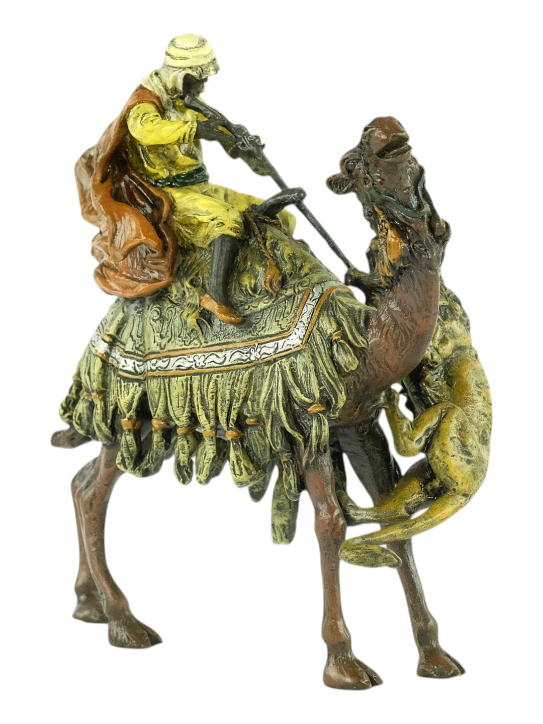 Bronze sculpture of a soldier on a camel