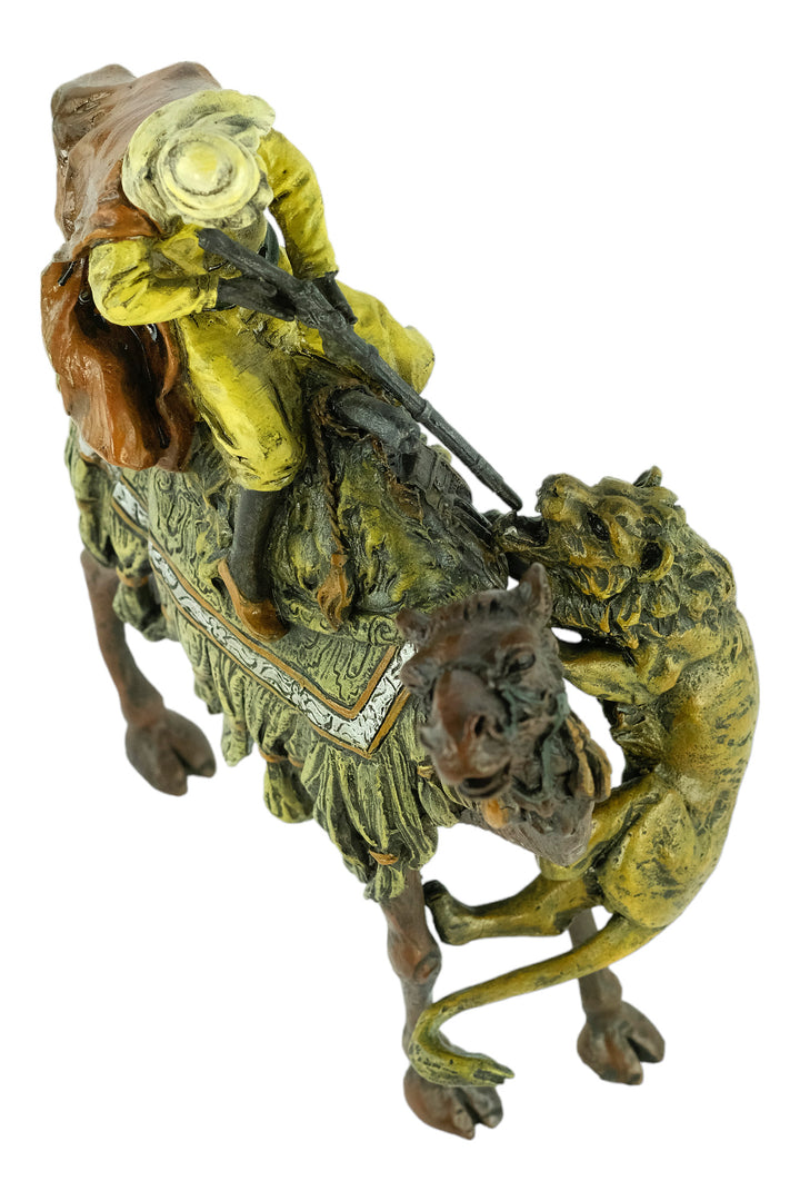 Bronze sculpture of a soldier on a camel