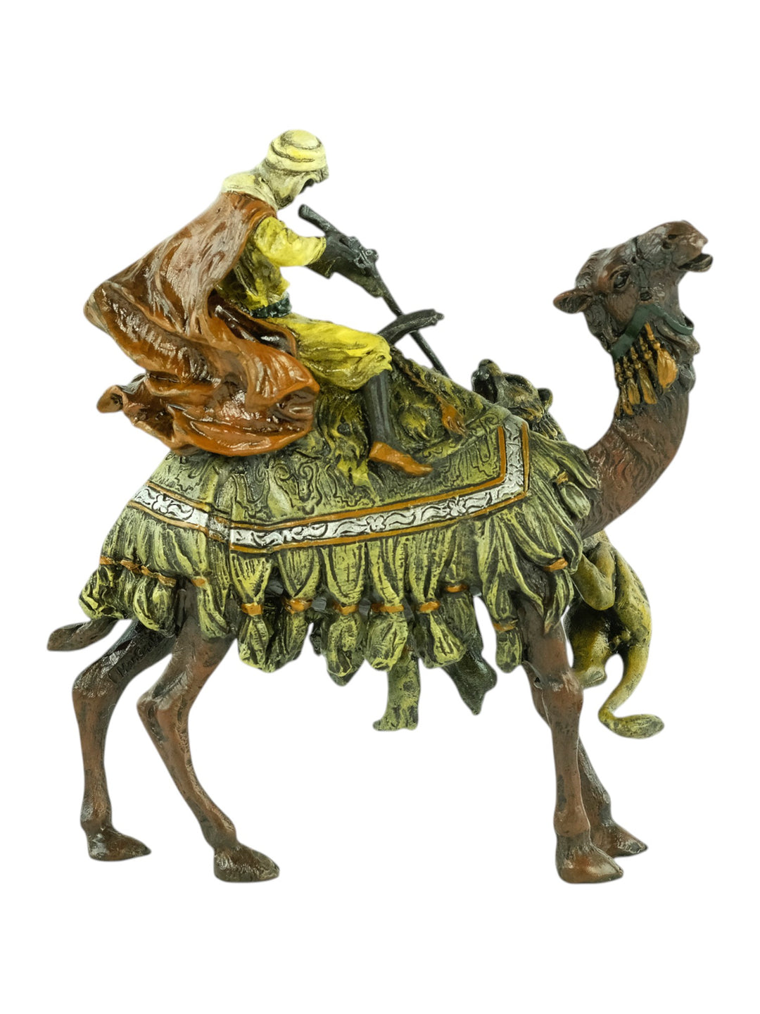 Bronze sculpture of a soldier on a camel