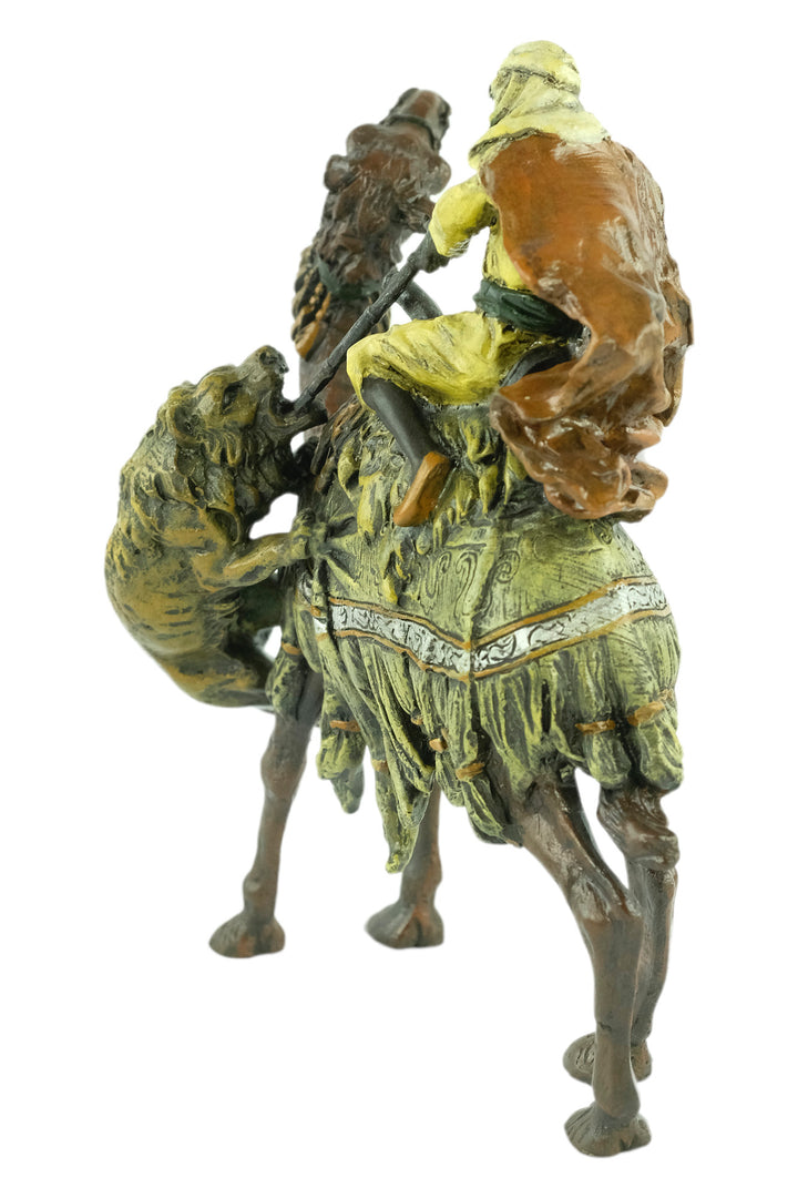 Bronze sculpture of a soldier on a camel