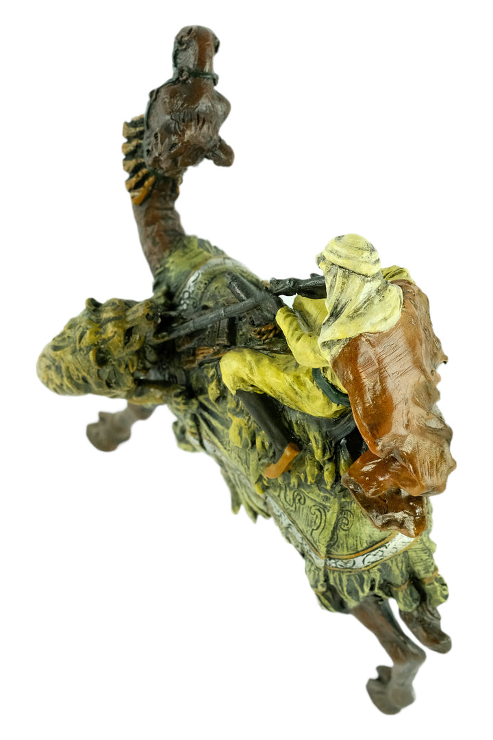 Bronze sculpture of a soldier on a camel