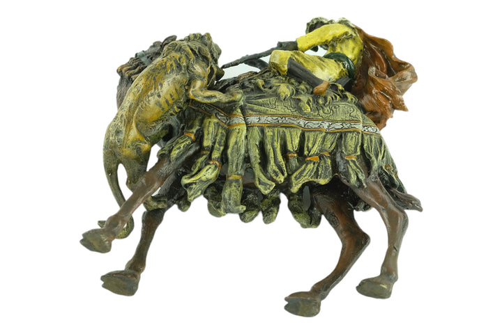 Bronze sculpture of a soldier on a camel