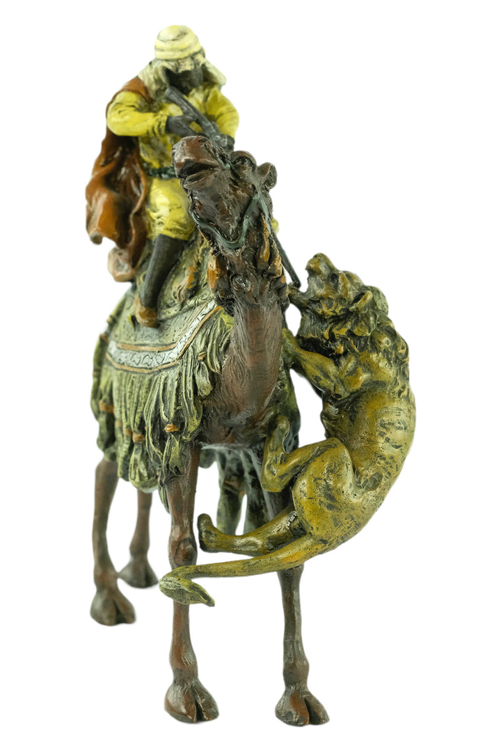 Bronze sculpture of a soldier on a camel