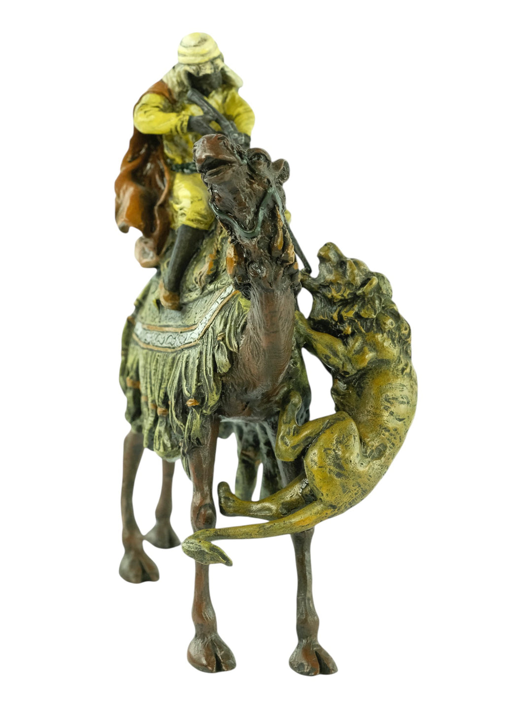 Bronze sculpture of a soldier on a camel