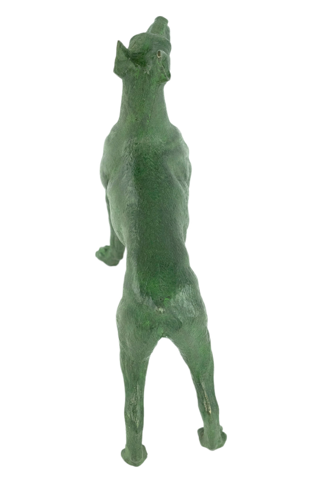 Bronze sculpture of a standing dobermann dog