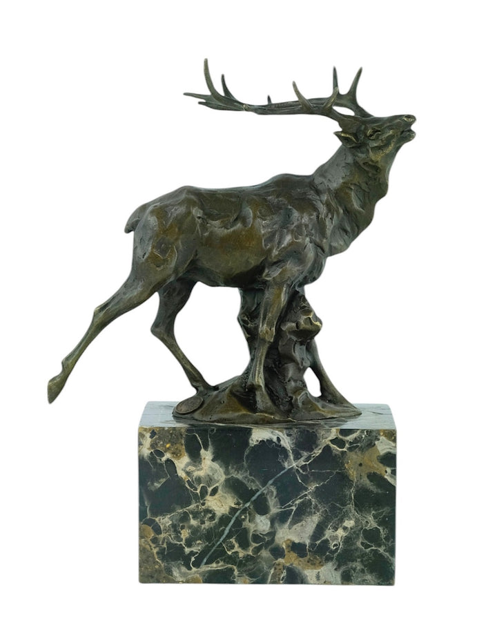 Bronze sculpture of a braying red deer