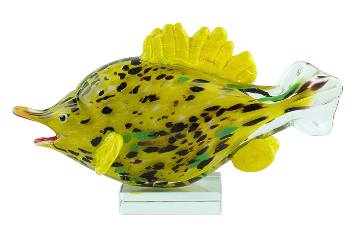 Colourful glass sculpture of a yellow exotic fish