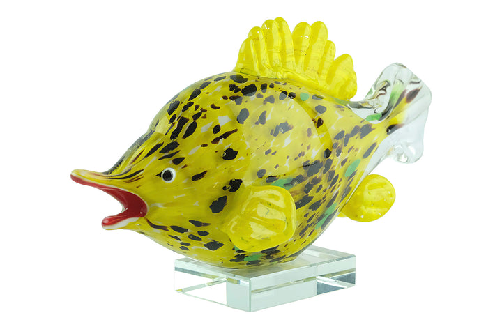 Colourful glass sculpture of a yellow exotic fish
