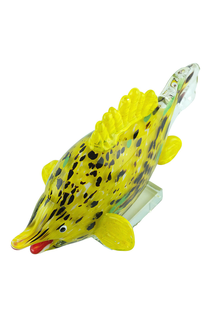 Colourful glass sculpture of a yellow exotic fish
