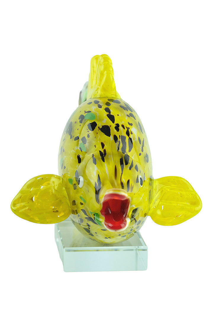 Colourful glass sculpture of a yellow exotic fish