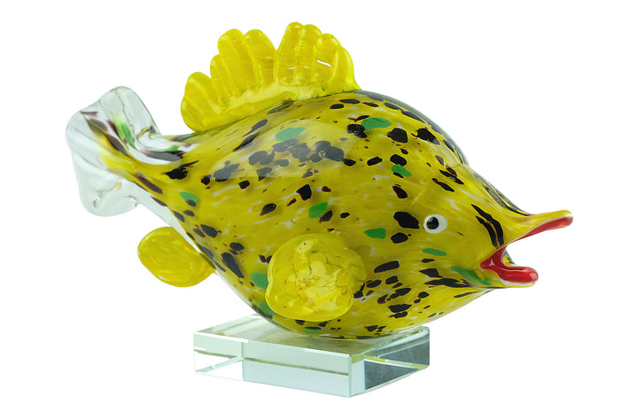 Colourful glass sculpture of a yellow exotic fish