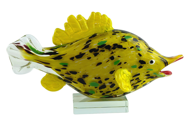 Colourful glass sculpture of a yellow exotic fish
