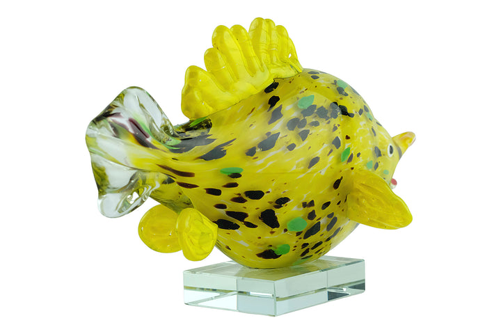 Colourful glass sculpture of a yellow exotic fish