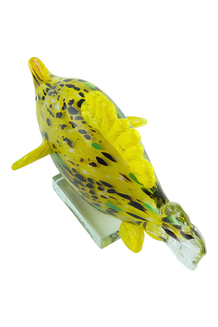 Colourful glass sculpture of a yellow exotic fish
