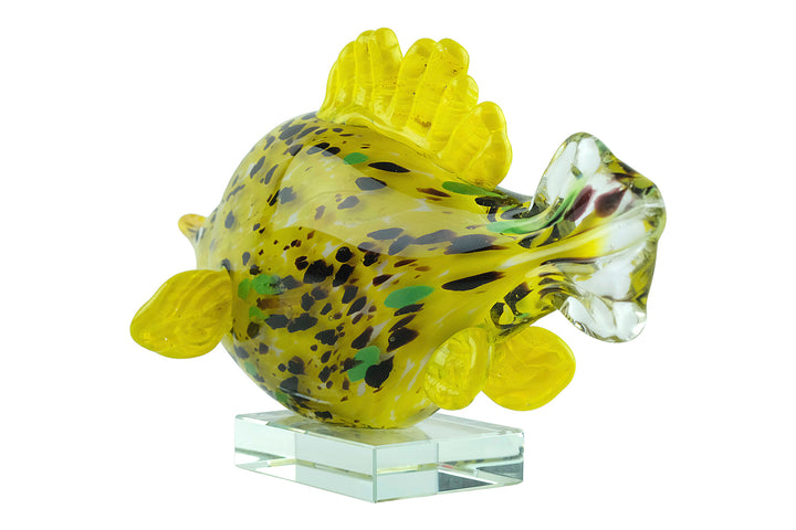 Colourful glass sculpture of a yellow exotic fish