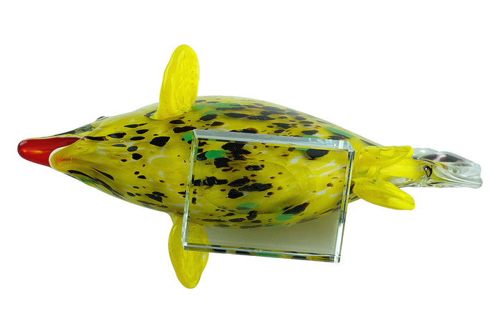 Colourful glass sculpture of a yellow exotic fish