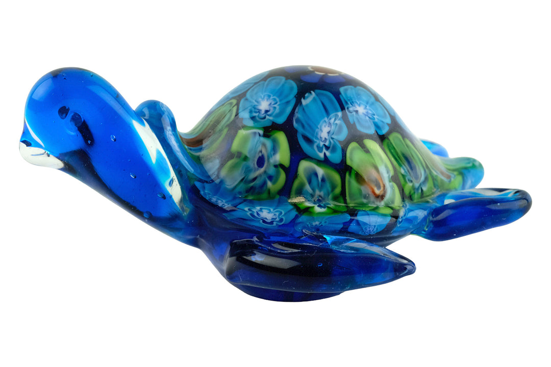 Colourful Murano glass figure of a swimming turtle, handmade decorative art sculpture from Venice, Italy.
