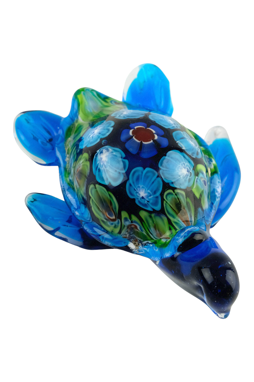 Colourful glass turtle sculpture in Murano style, handcrafted decorative figure, 7 x 13 cm.