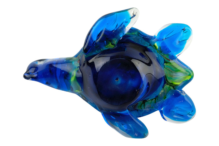 Handmade colourful glass sculpture of a swimming turtle in Murano style, 7x13 cm, eye-catching décor.