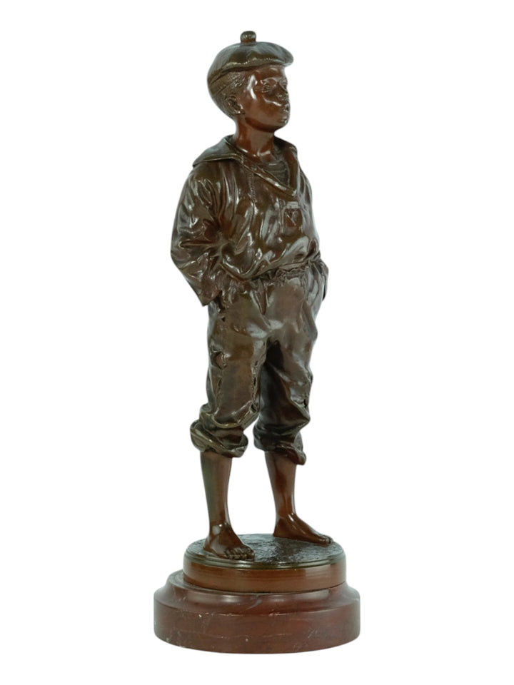 Antiek bronzen beeld van een fluitende jongen door Vlaclav Szczeblewski