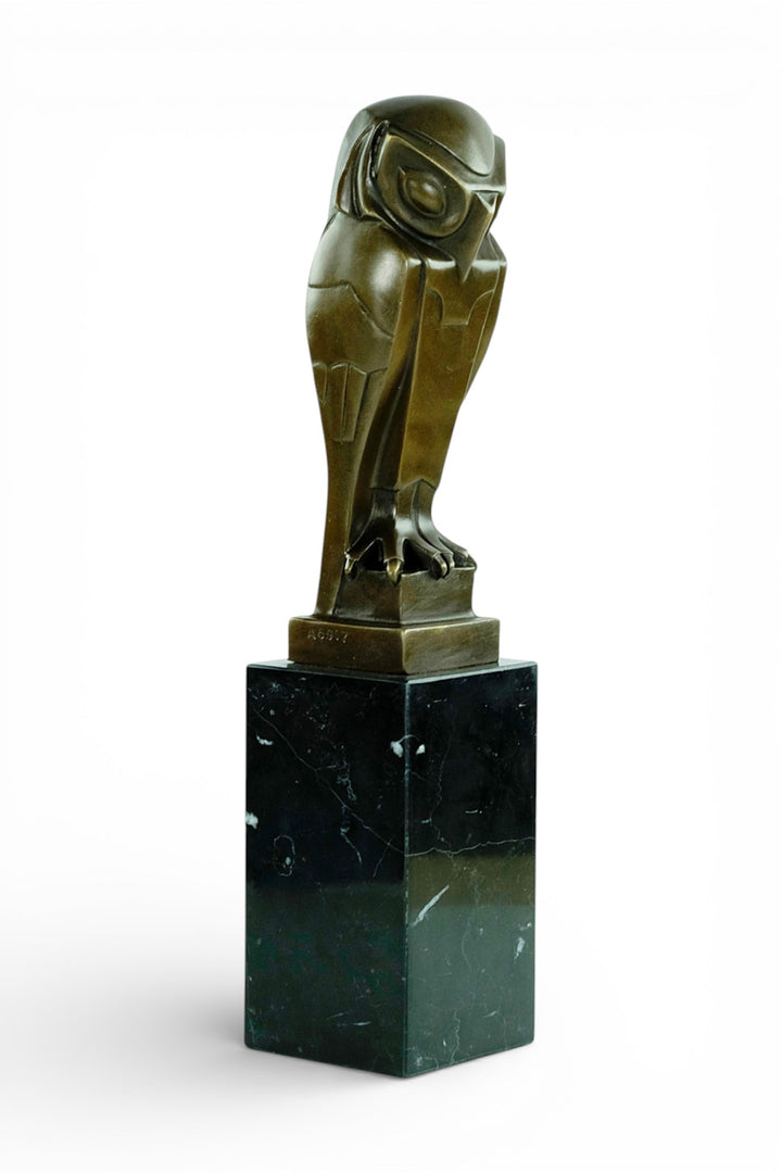 Scultura di gufo in bronzo stile Art Déco