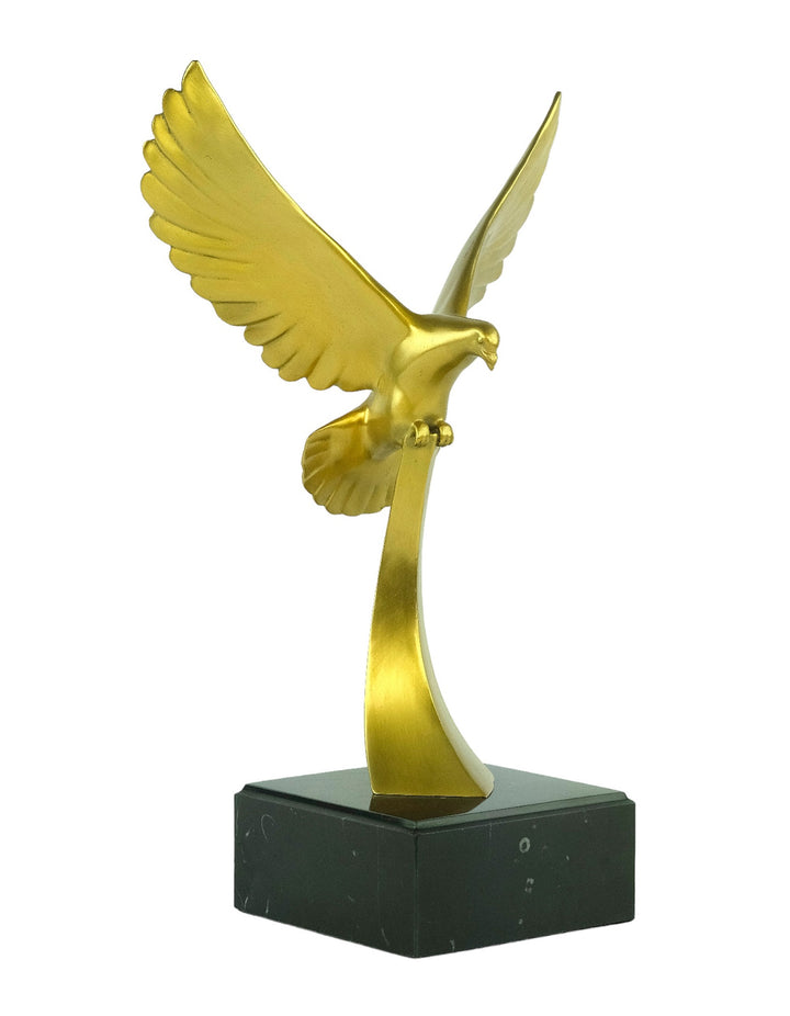 Elegant bronzen beeld van een neerstrijkende duif
