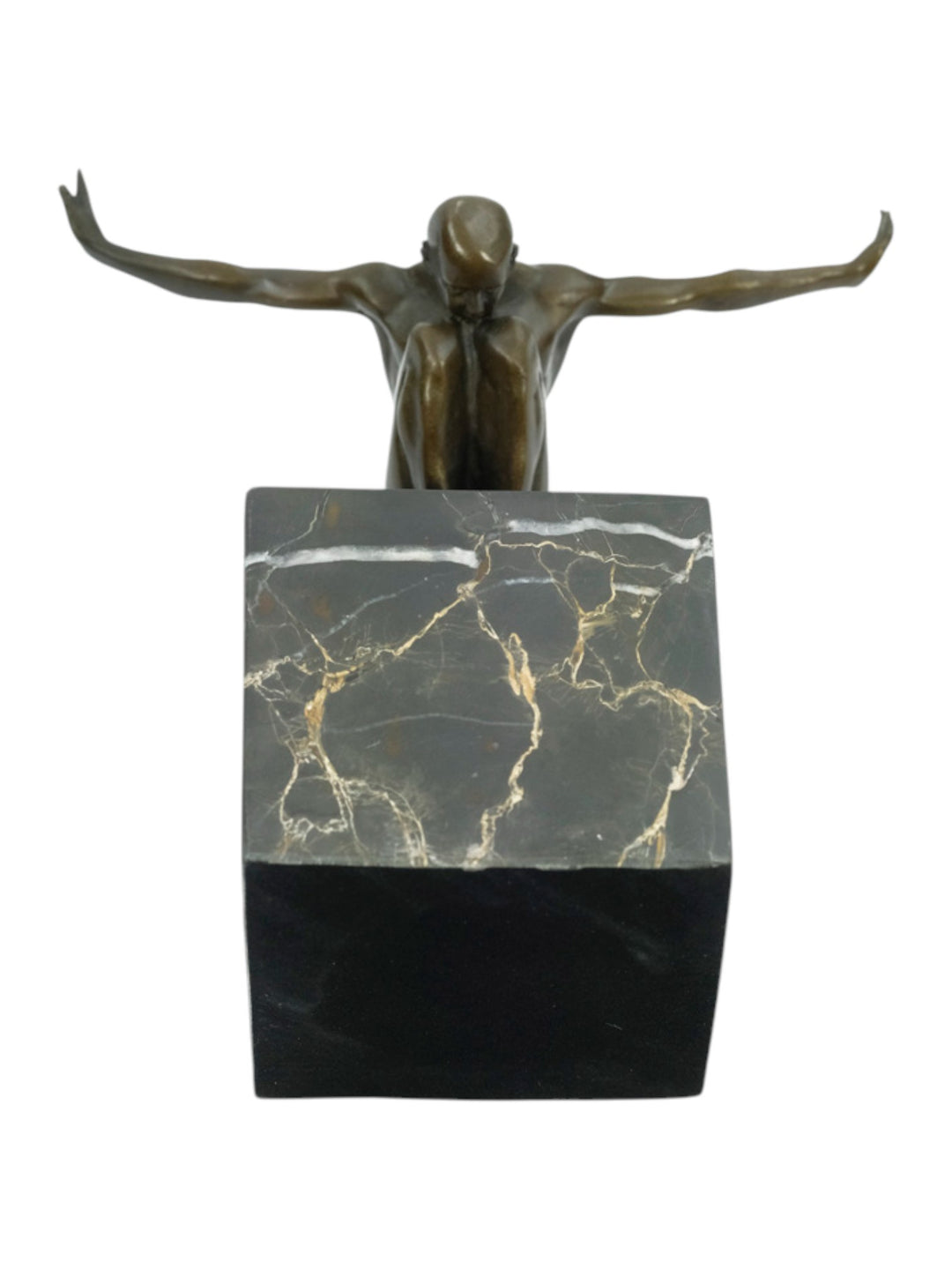 Bronze Skulptur eines kauernden Mannes mit ausgestreckten Armen