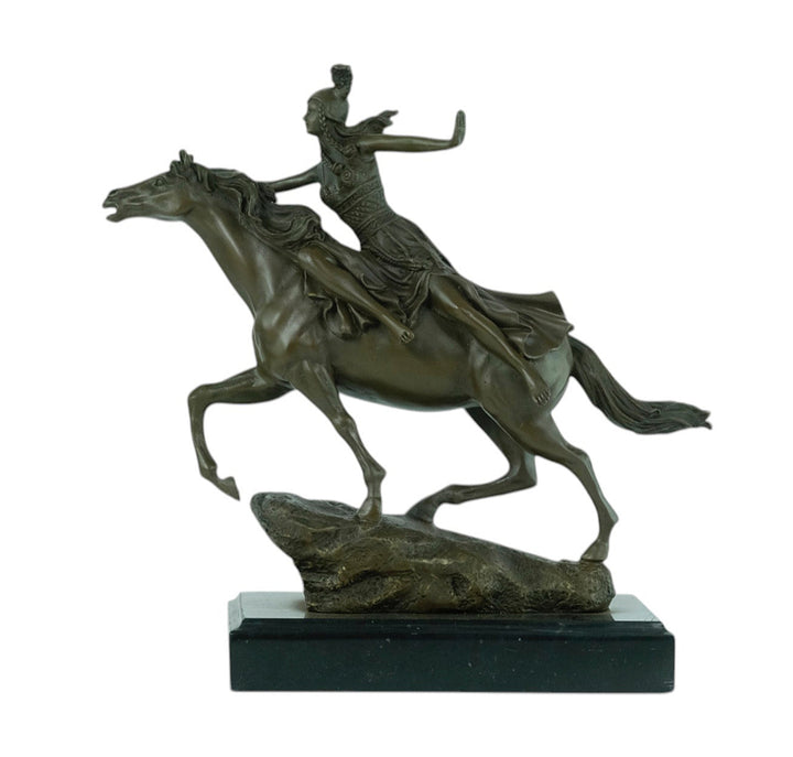 Bronze sculpture of a valkyrie riding her horse
