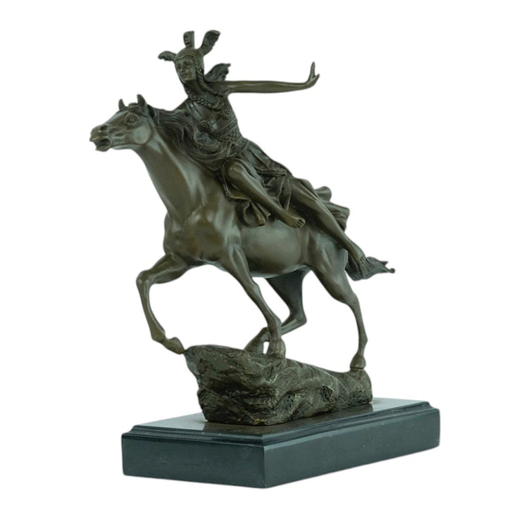 Bronze sculpture of a valkyrie riding her horse