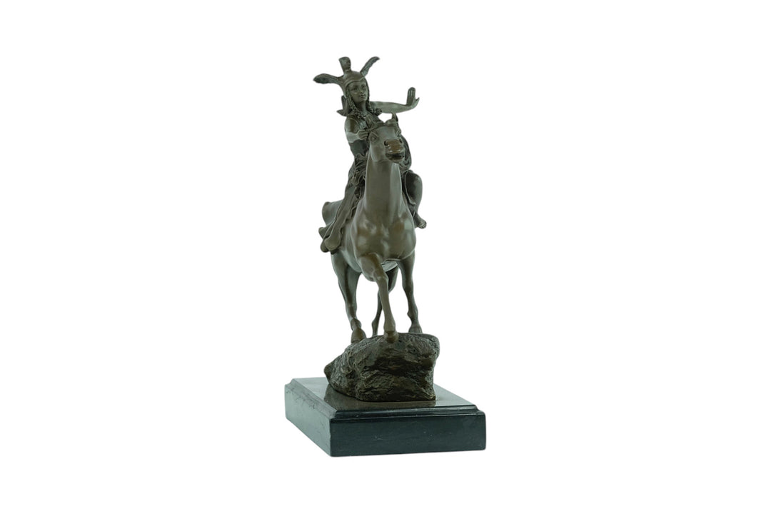 Bronze sculpture of a valkyrie riding her horse