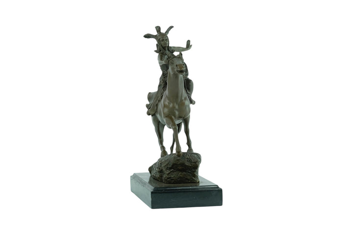 Bronze sculpture of a valkyrie riding her horse
