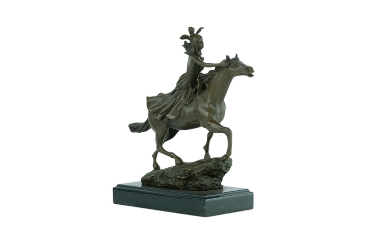 Bronze sculpture of a valkyrie riding her horse