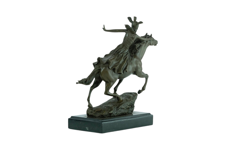 Bronze sculpture of a valkyrie riding her horse