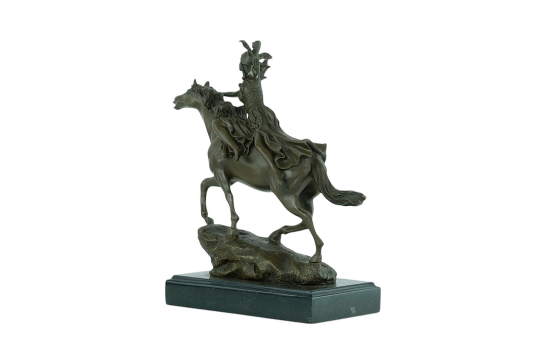 Bronze sculpture of a valkyrie riding her horse