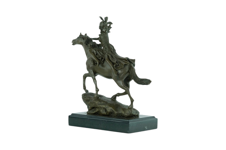 Bronze sculpture of a valkyrie riding her horse