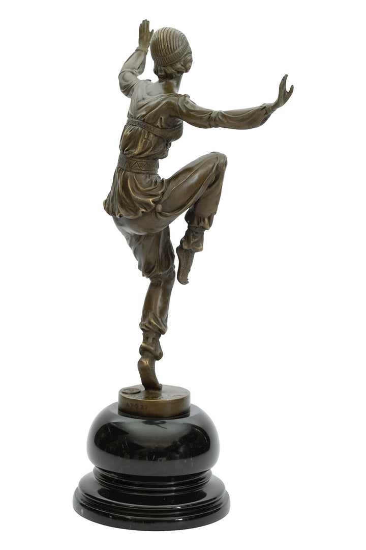 Bronze sculpture of an Art Deco style dancer named 'Scheherazade'