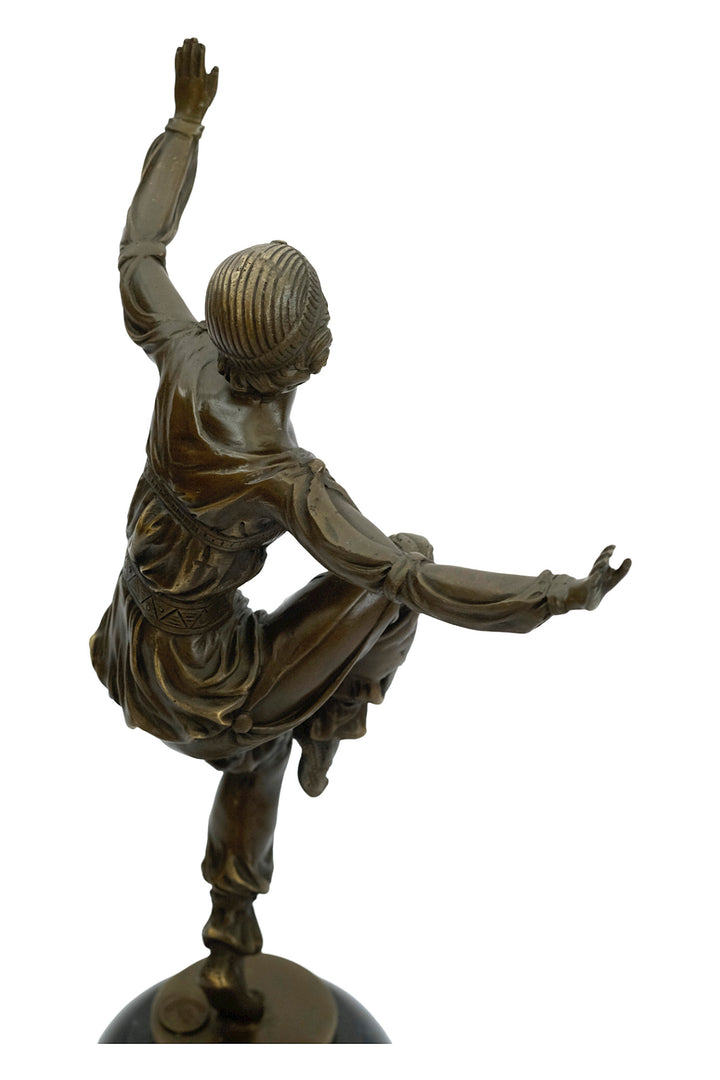 Bronze sculpture of an Art Deco style dancer named 'Scheherazade'