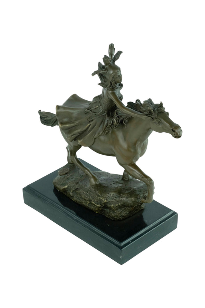 Bronze sculpture of a valkyrie riding her horse