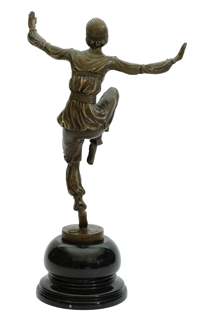 Bronze sculpture of an Art Deco style dancer named 'Scheherazade'