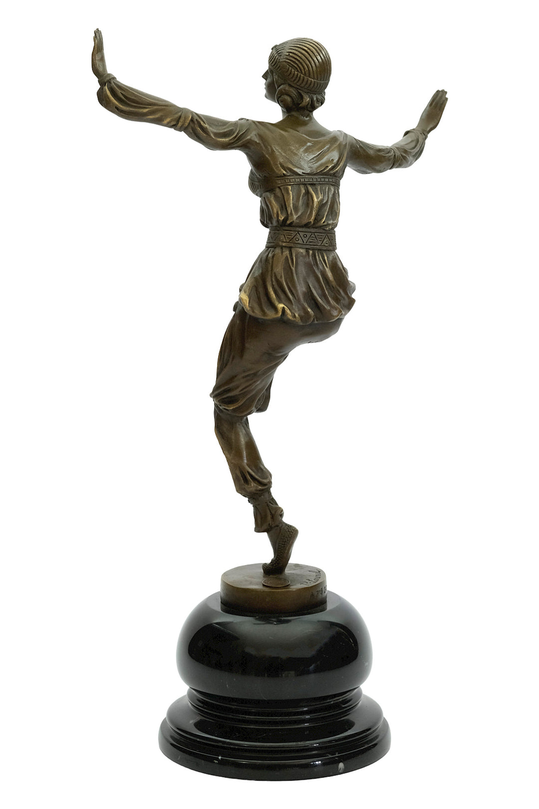 Bronze sculpture of an Art Deco style dancer named 'Scheherazade'