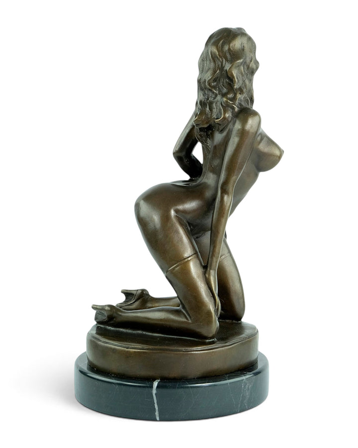 Bronze Sculpture of a Seductive Kneeling Female Nude